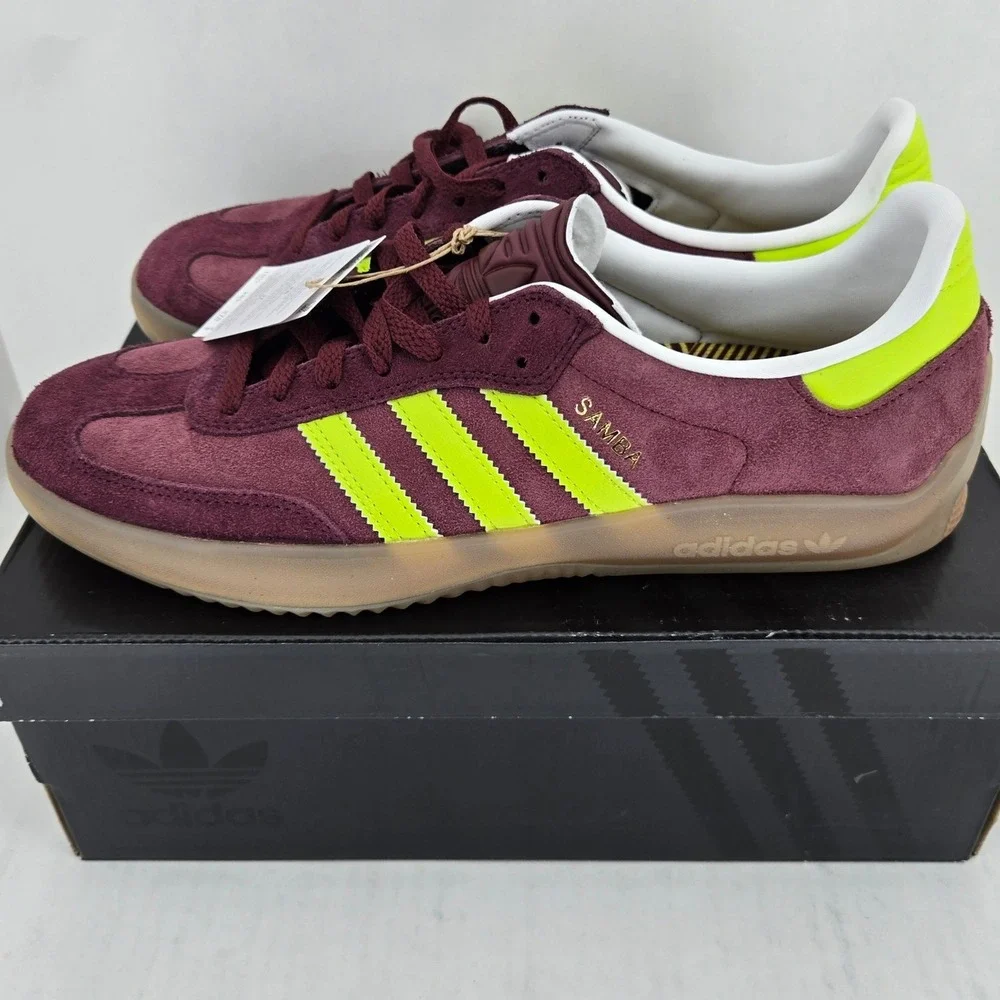 Adidas Puig Samba Maroon Semi Solar Yellow Suede Skate Shoes KK3742 Mens 10.5